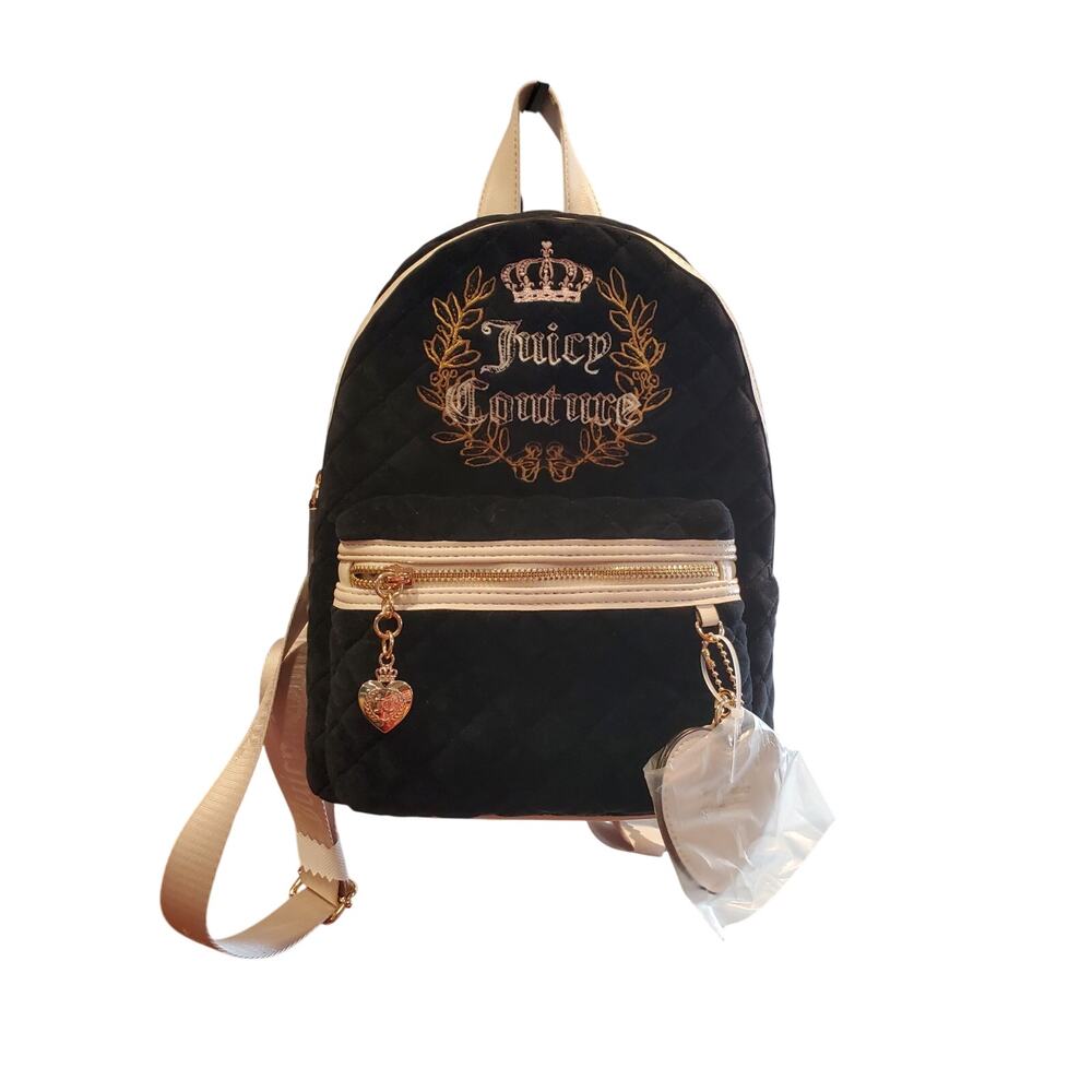 NWT Juicy Couture Royal Moment Black Mini Backpack Quilted Embroidered 2025